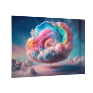 Cuadro sobre vidrio - Impresiones sobre Vidrio - Una nube fantástica en colores pastel que se parece al algodón de azúcar. - 70x50cm - El sueño de un parque de atracciones - Decoración de pared moderna para salón y dormitorio ARTTOR