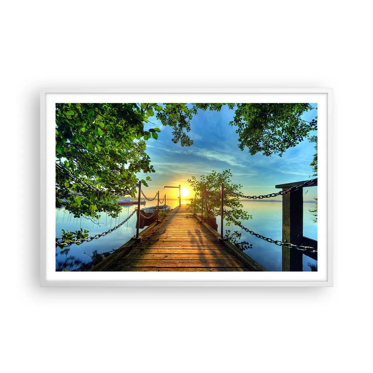Póster en marco blanco - Atardecer junto al agua - 91x61 cm