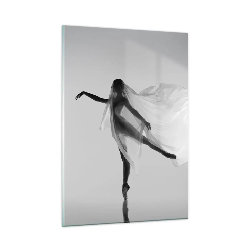 Cuadro sobre vidrio - Impresiones sobre Vidrio - Silueta de una bailarina con un velo flotante en movimiento. - 50x70cm - Ligereza y gracia - Decoración de pared moderna para salón y dormitorio ARTTOR