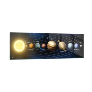 Cuadro sobre vidrio - Impresiones sobre Vidrio - Diagrama del sistema solar con planetas y el sol. - 160x50cm - Uno de diez - Decoración de pared moderna para salón y dormitorio ARTTOR
