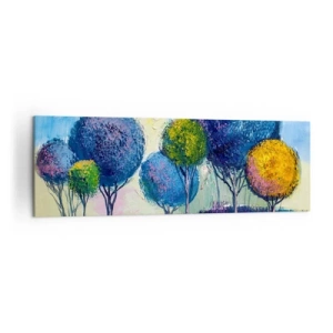 Cuadro sobre lienzo - Impresión de Imagen - Árboles coloridos en forma de bola con el paisaje como telón de fondo - 160x50cm - Una esfera: la forma de un ideal - Decoración de pared moderna para salón y dormitorio ARTTOR