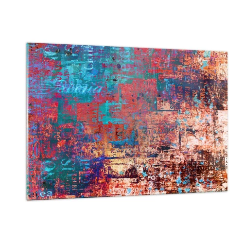 Cuadro sobre vidrio - Impresiones sobre Vidrio - Composición abstracta en tonos azules y rojos. - 120x80cm - Memoria y olvido - Decoración de pared moderna para salón y dormitorio ARTTOR
