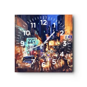 Reloj de pared - Reloj de vidrio - Y la ciudad no duerme - 30x30 cm