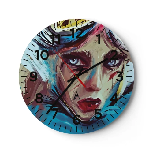 Reloj de pared - Reloj de vidrio - Guerrera colorida - 40x40 cm