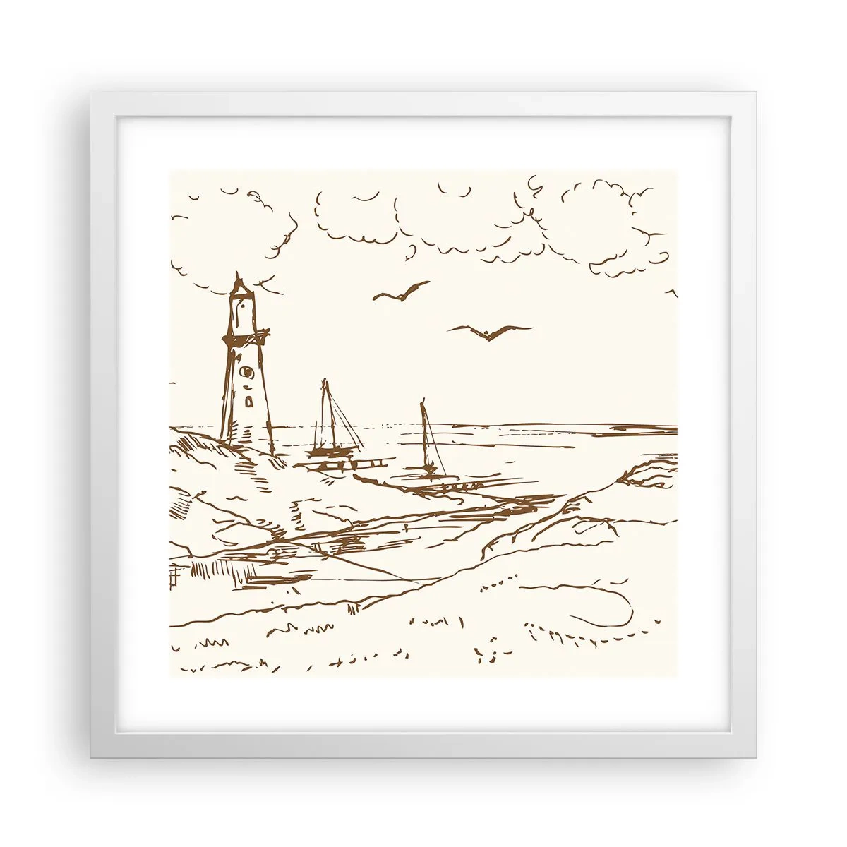 Póster en marco blanco - Un esbozo de un recuerdo de verano - 40x40 cm