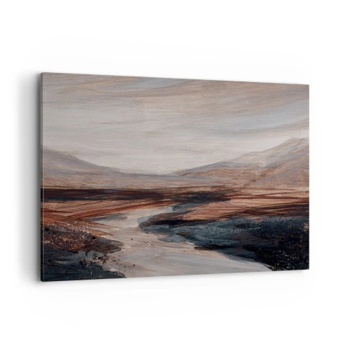 Cuadro sobre lienzo - Impresión de Imagen - Un paisaje pintoresco con un río y montañas. - 120x80cm - Valle apacible - Decoración de pared moderna para salón y dormitorio ARTTOR