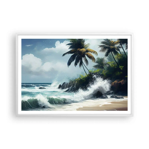 Póster en marco blanco - En una costa tropical - 100x70 cm