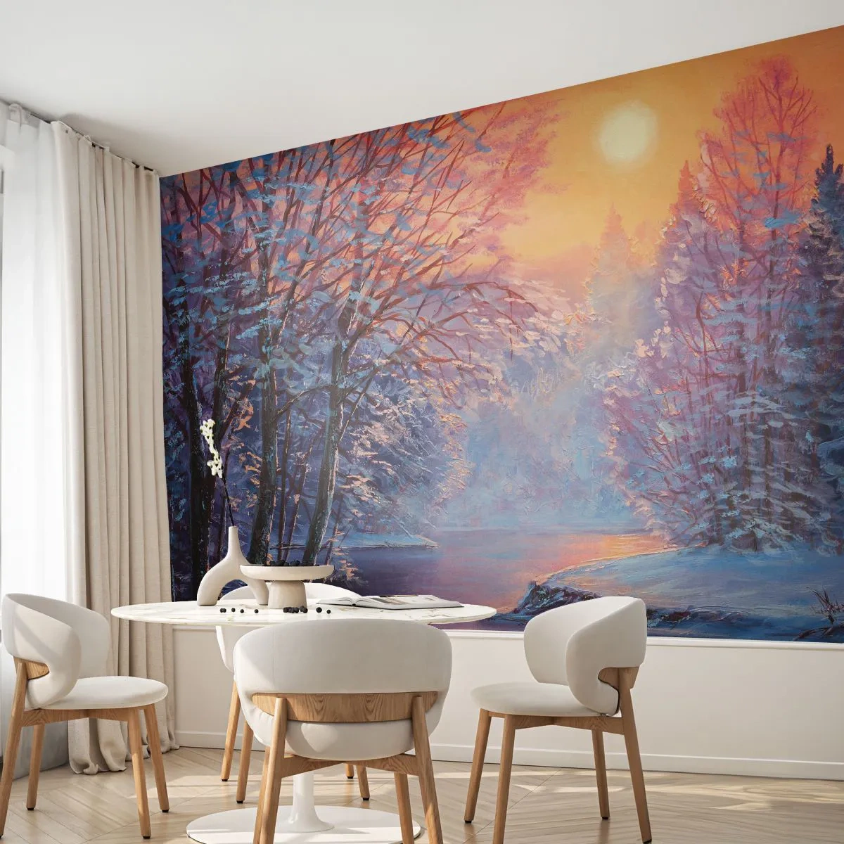 Fotomural Premium Canvas - Colores del invierno - Paisaje, Río, Bosque - 200x140 cm