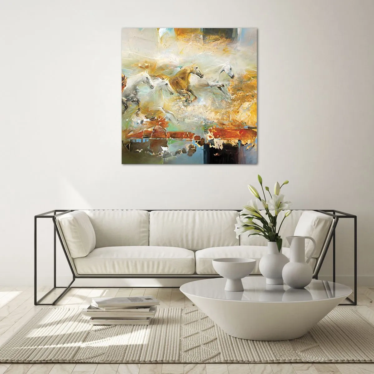 Cuadro sobre vidrio - Impresiones sobre Vidrio - Galopando a través de la luz - 70x70 cm