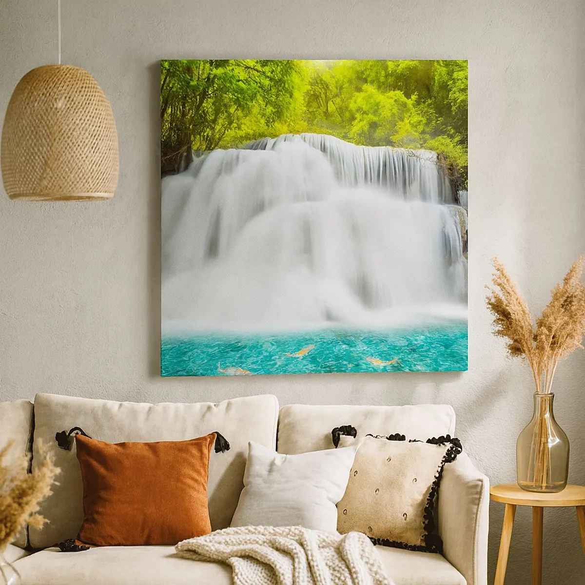 Cuadro sobre lienzo - Impresión de Imagen - Cascada espumosa, de verde a azul - 30x30 cm
