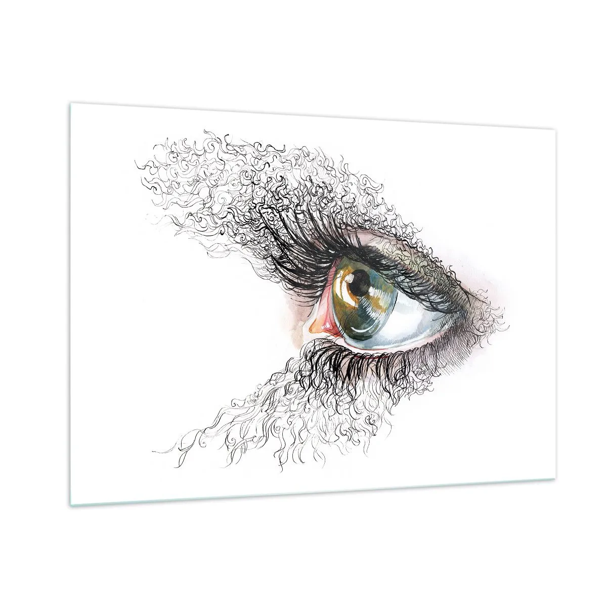 Cuadro sobre vidrio - Impresiones sobre Vidrio - Un ojo dorado rodeado de líneas dinámicas y detalles abstractos. - 100x70cm - Mira directamente a tu alma - Decoración de pared moderna para salón y dormitorio ARTTOR