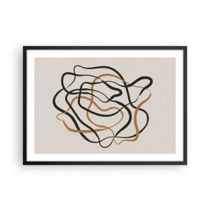 Póster en marco negro - Líneas enredadas en negro y dorado sobre un fondo claro. - 70x50cm - Todo ha salido mal - Decoración de pared moderna para salón y dormitorio ARTTOR