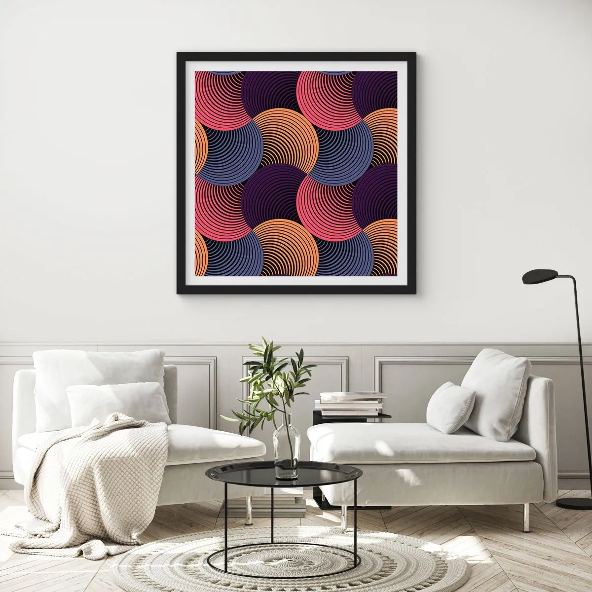 Póster en marco negro - En un ritmo circular - 30x30 cm