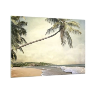 Cuadro sobre vidrio - Impresiones sobre Vidrio - Playa tropical con palmeras y olas. - 100x70cm - Sueño tropical - Decoración de pared moderna para salón y dormitorio ARTTOR