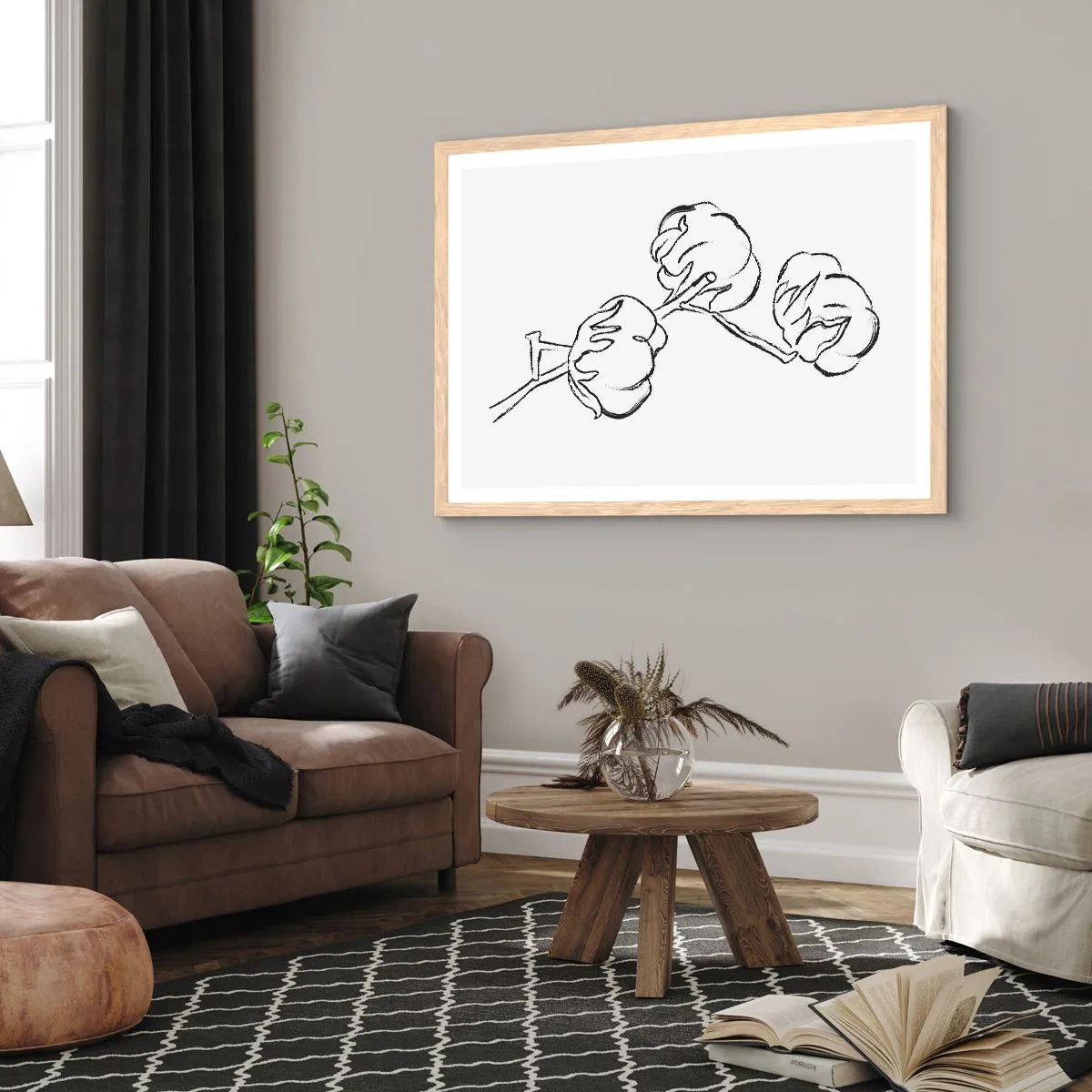 Póster en marco roble claro - Plumón de algodón - 100x70 cm
