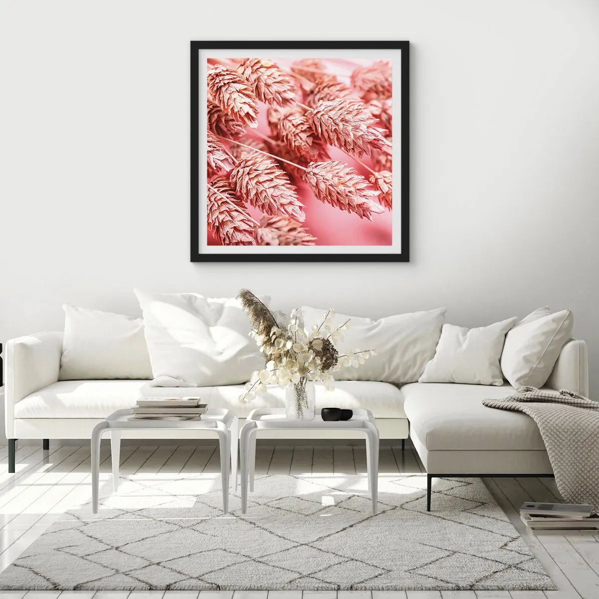 Póster en marco negro - Estructura floral en rosa - 30x30 cm