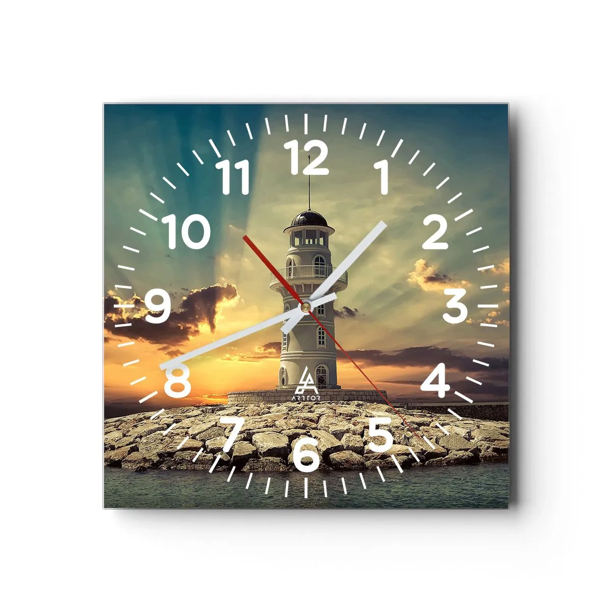 Reloj de pared - Reloj de vidrio - Luz - Bondad - Belleza - 30x30 cm