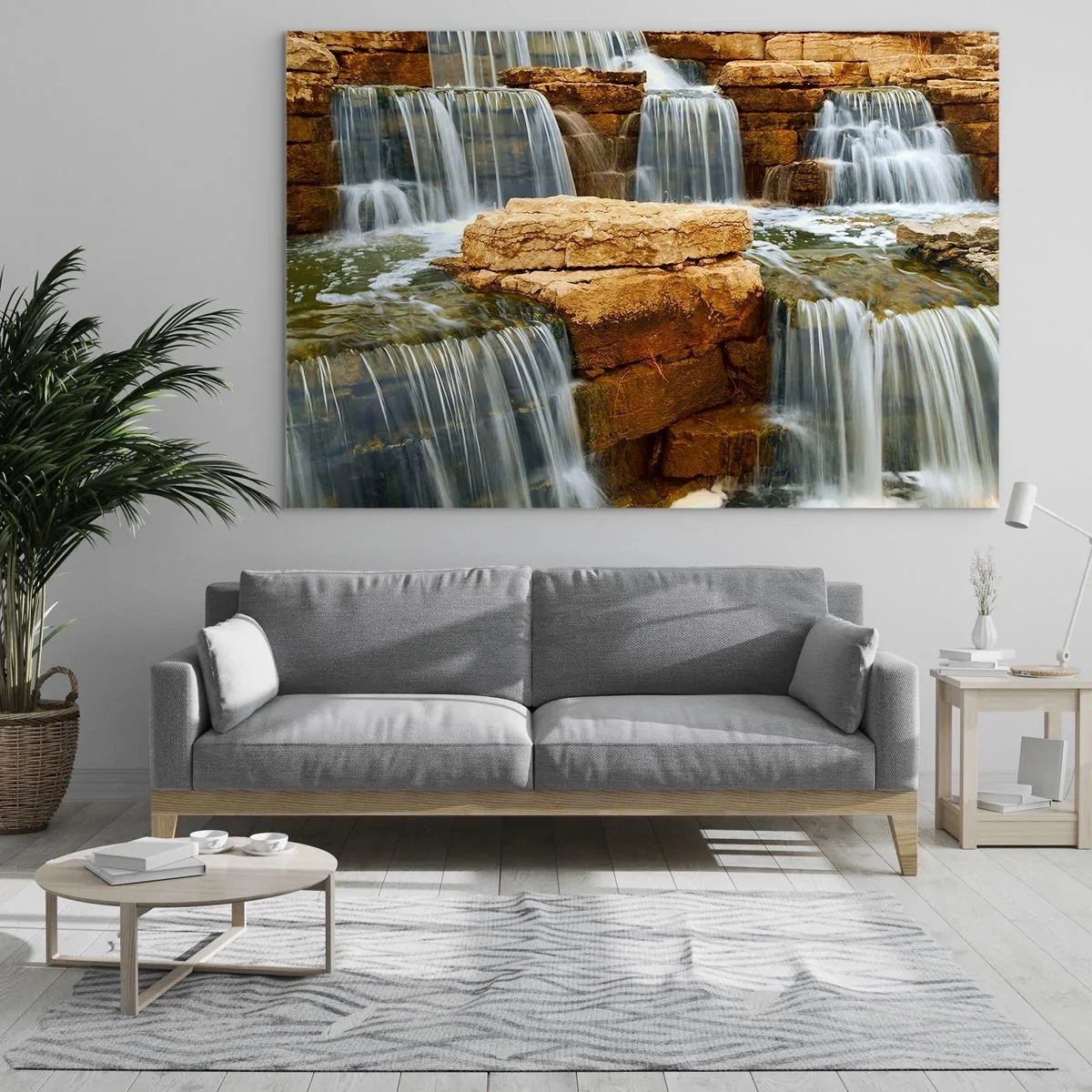 Cuadro sobre vidrio - Impresiones sobre Vidrio - Cascada sobre un fondo rocoso - 100x70cm - Escalera al cielo - Decoración de pared moderna para salón y dormitorio ARTTOR