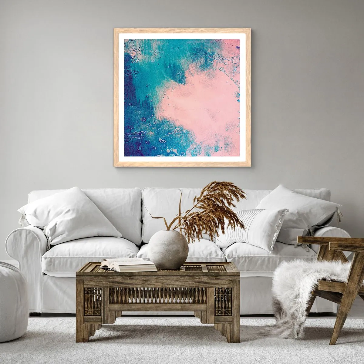 Póster en marco roble claro - Abrazo azul - 50x50 cm