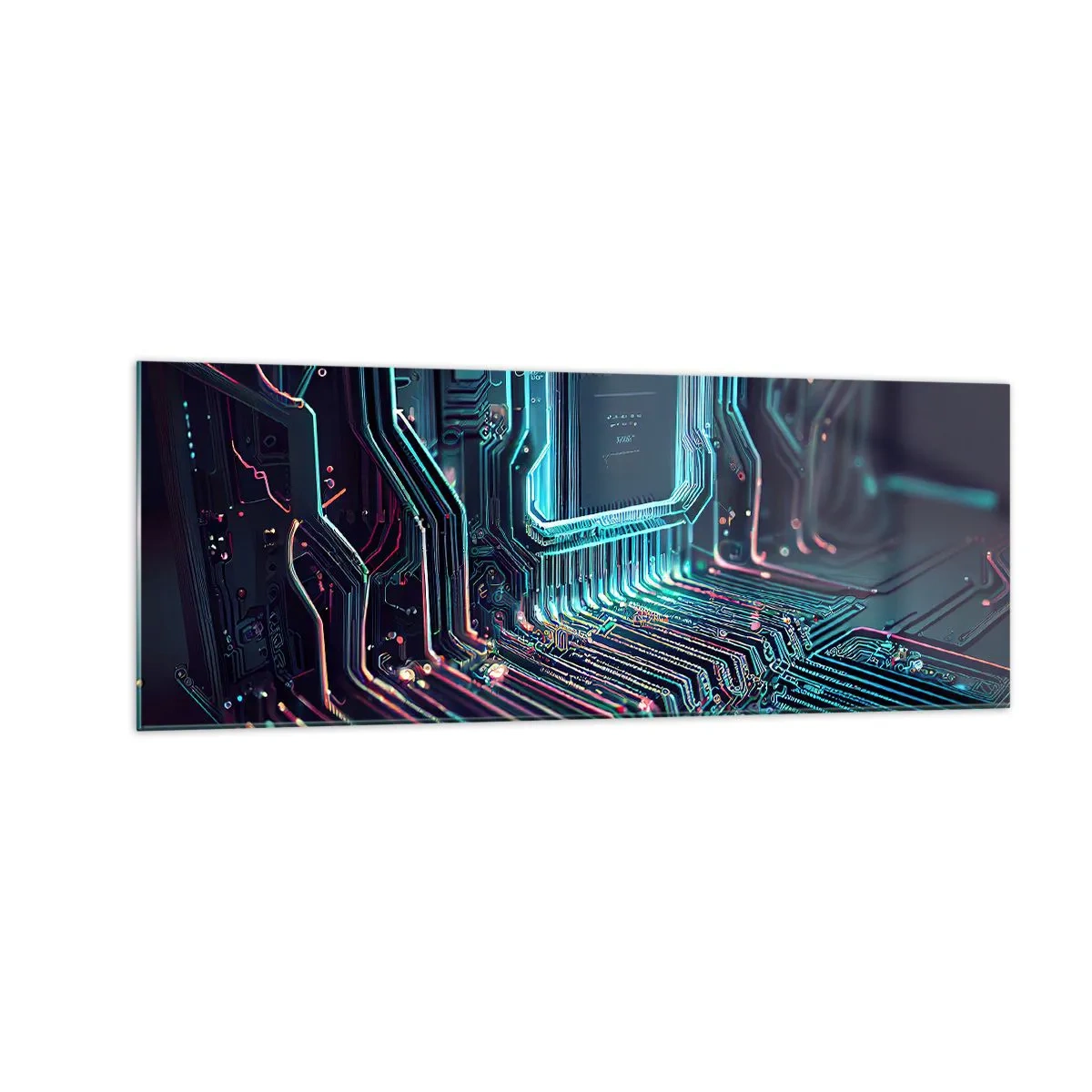 Cuadro sobre vidrio - Impresiones sobre Vidrio - Placa de circuito impreso tecnológico con pistas iluminadas - 140x50cm - Mi forma de pensar - Decoración de pared moderna para salón y dormitorio ARTTOR