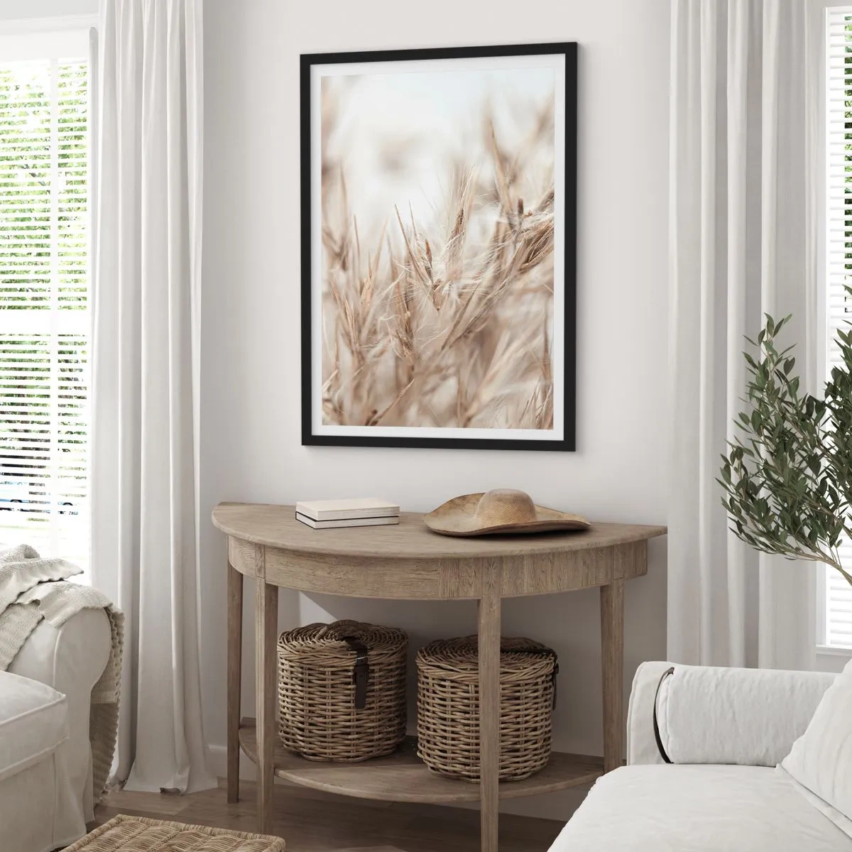 Póster en marco negro - Pradera y viento - 70x100 cm