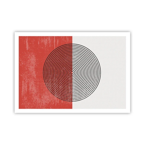 Póster - Patrón geométrico con círculos concéntricos sobre un fondo rojo y blanco. - 100x70cm - En el corazón de la misma - Decoración de pared moderna para salón y dormitorio ARTTOR