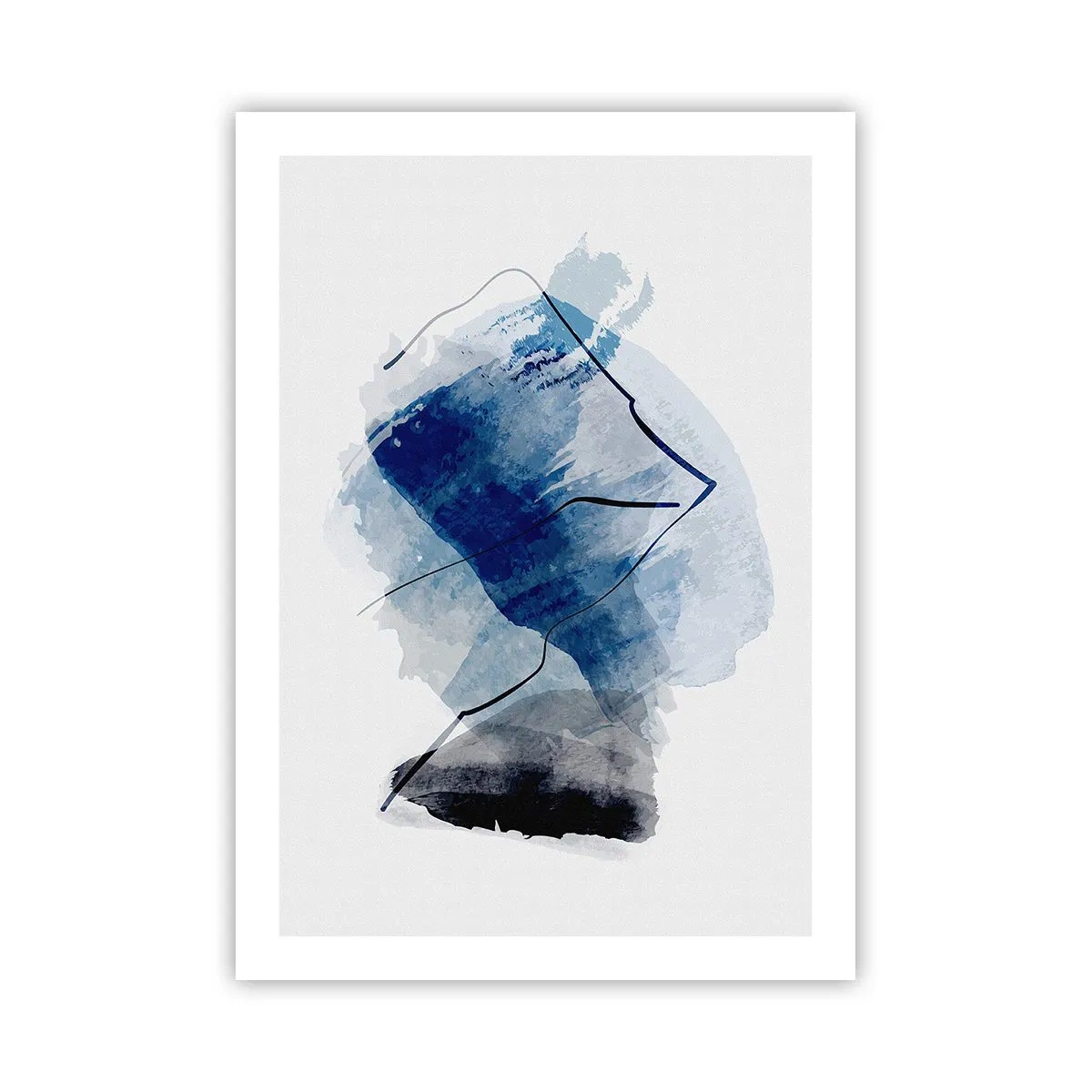 Póster - Abstracción en tonos azules con líneas negras. - 50x70cm - Montaña helada - Decoración de pared moderna para salón y dormitorio ARTTOR