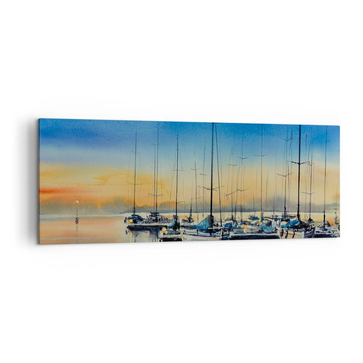 Cuadro sobre lienzo - Impresión de Imagen - Puerto de yates al atardecer con reflejos en el agua - 140x50cm - El final de un buen día - Decoración de pared moderna para salón y dormitorio ARTTOR