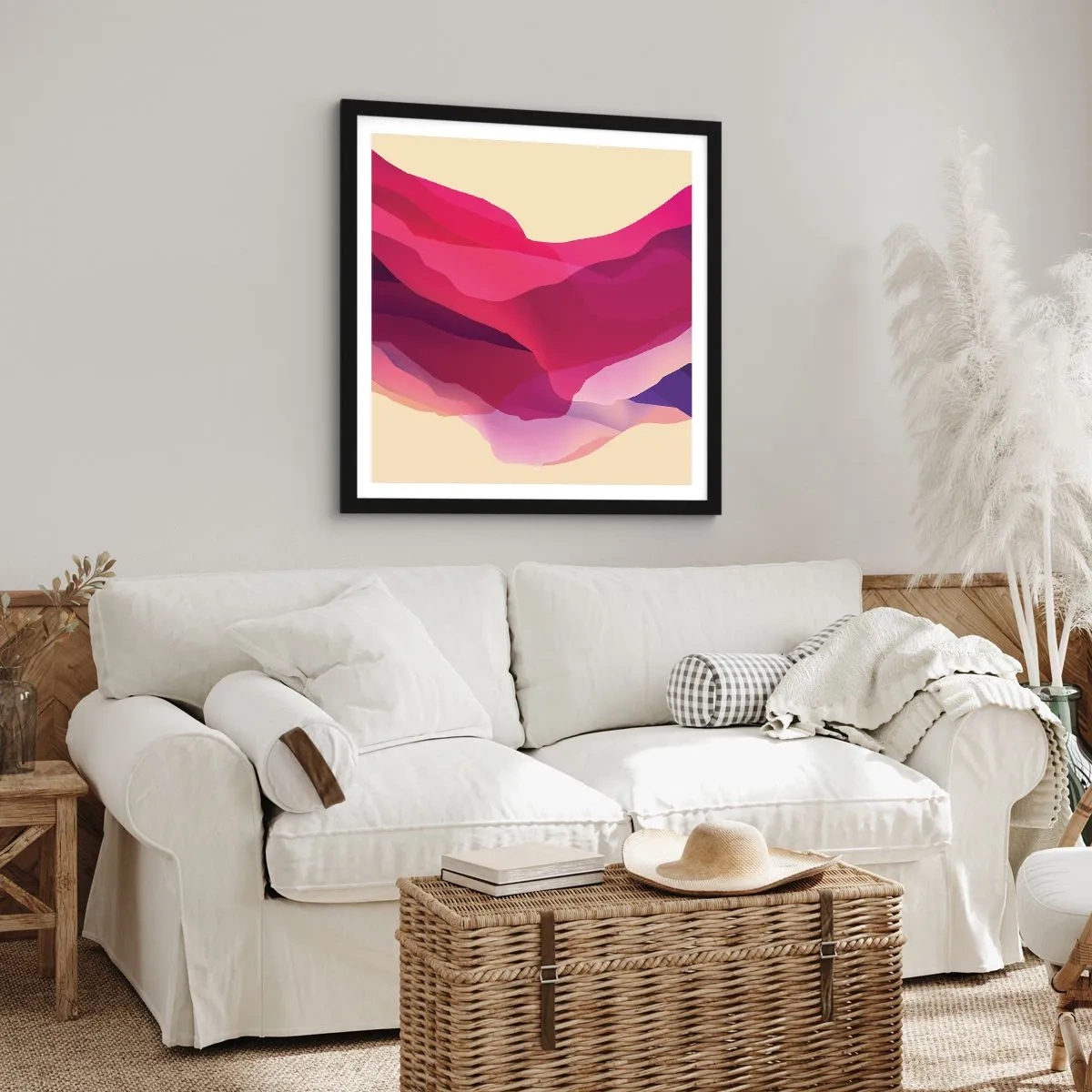 Póster en marco negro - Ondas púrpuras - 40x40 cm