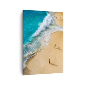 Cuadro sobre lienzo - Impresión de Imagen - Una playa con agua turquesa y gente paseando. - 70x100cm - Y luego el sol, la playa... - Decoración de pared moderna para salón y dormitorio ARTTOR