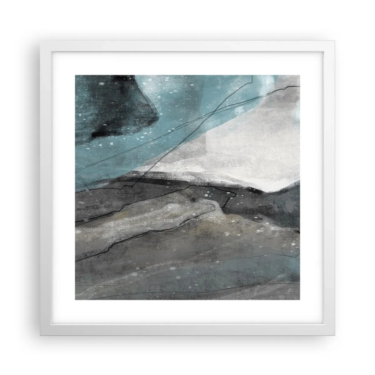 Póster en marco blanco - Abstracción: rocas y hielo - 40x40 cm