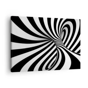 Cuadro sobre lienzo - Impresión de Imagen - Túnel abstracto con rayas espirales blancas y negras - 70x50cm - Composición: espacio de baile - Decoración de pared moderna para salón y dormitorio ARTTOR