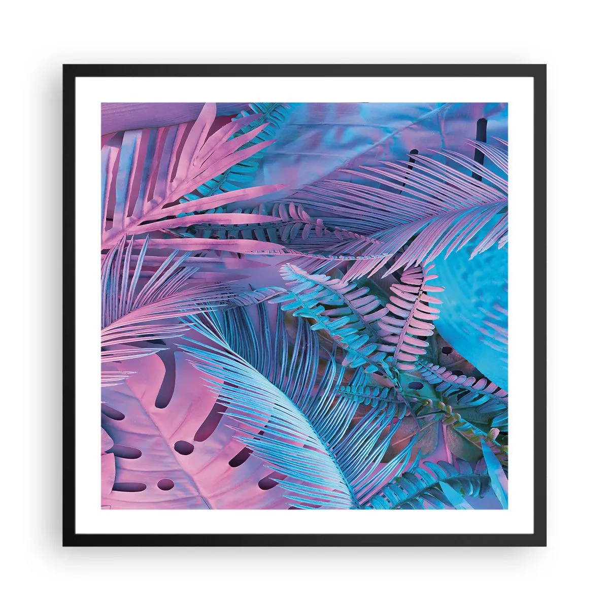 Póster en marco negro - Trópicos en rosa y azul - 60x60 cm