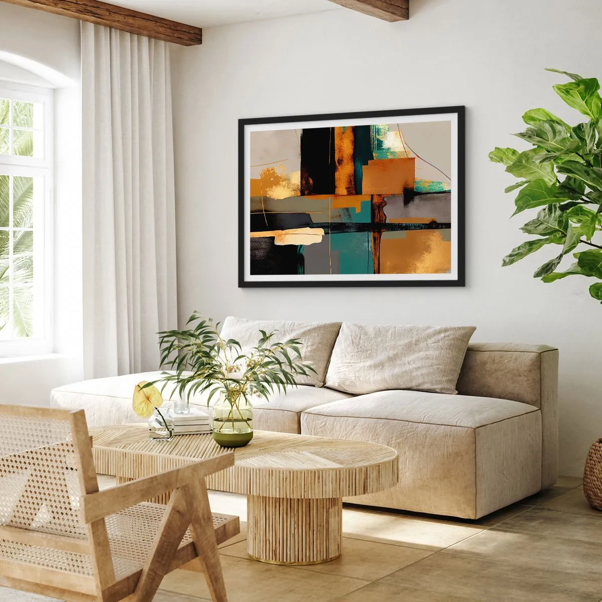 Póster en marco negro - Abstracción: luces y sombras - 50x40 cm