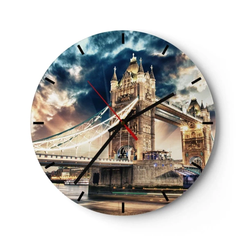 Reloj de pared - Reloj de vidrio - El Tower Bridge de noche con un cielo espectacular - 30x30cm - Un monumento a un imperio victoriano - Decoración de pared moderna para salón, cocina y dormitorio ARTTOR