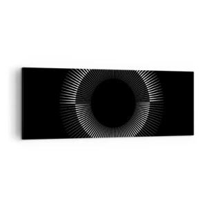 Cuadro sobre lienzo - Impresión de Imagen - Círculo gráfico con rayos en blanco y negro - 140x50cm - Sol negro - Decoración de pared moderna para salón y dormitorio ARTTOR