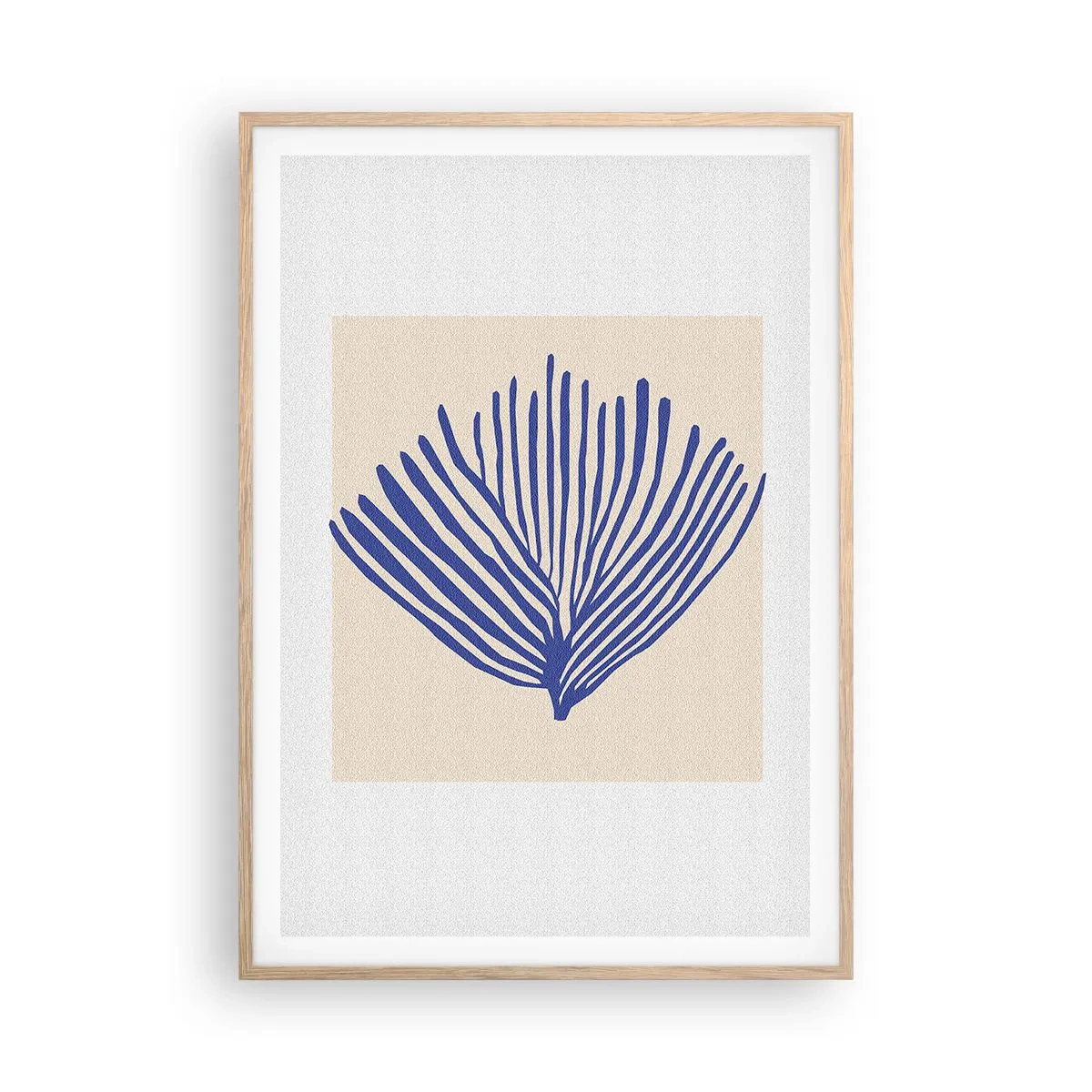Póster en marco roble claro - Abanico azul - 70x100 cm