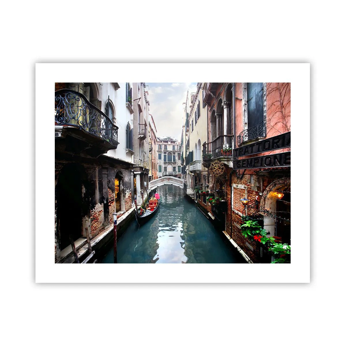 Póster - Paisaje veneciano con góndola y puente - 50x40 cm