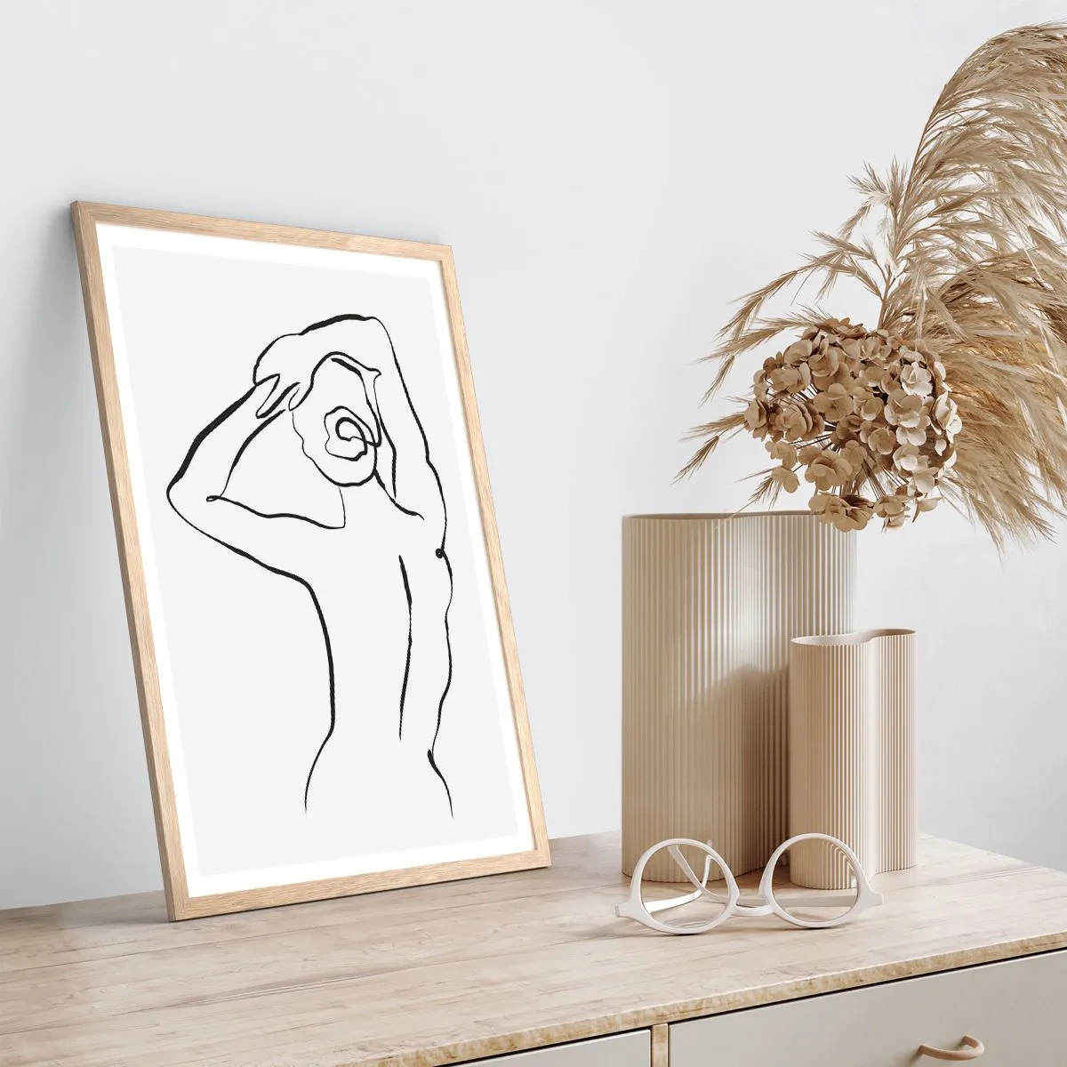 Póster en marco roble claro - Pose matinal - 30x40 cm