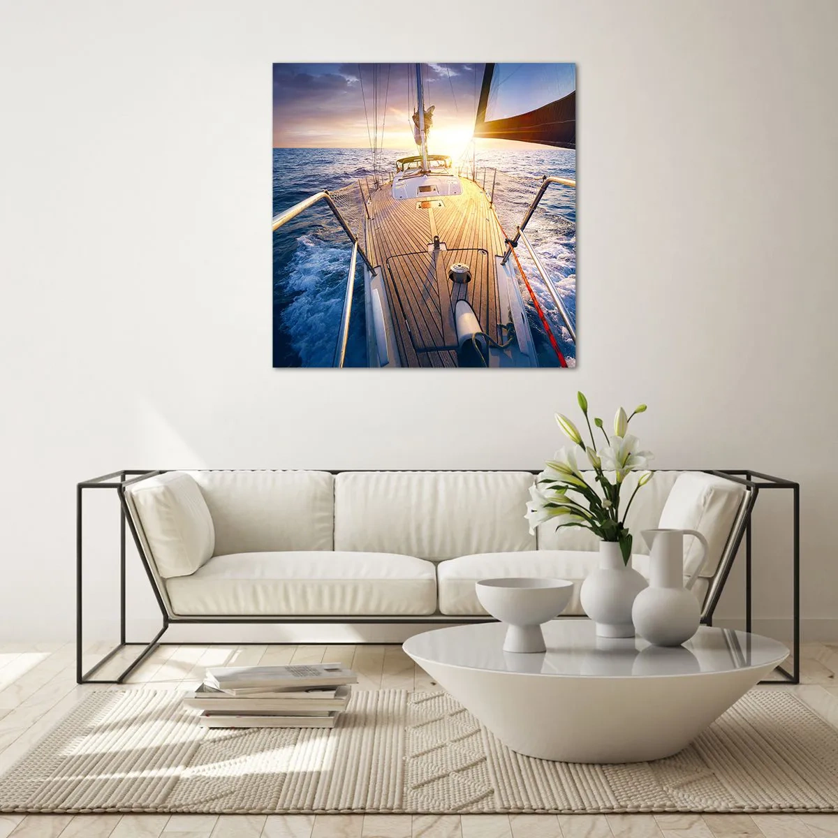 Cuadro sobre vidrio - Impresiones sobre Vidrio - Corriendo sobre las olas - 40x40 cm