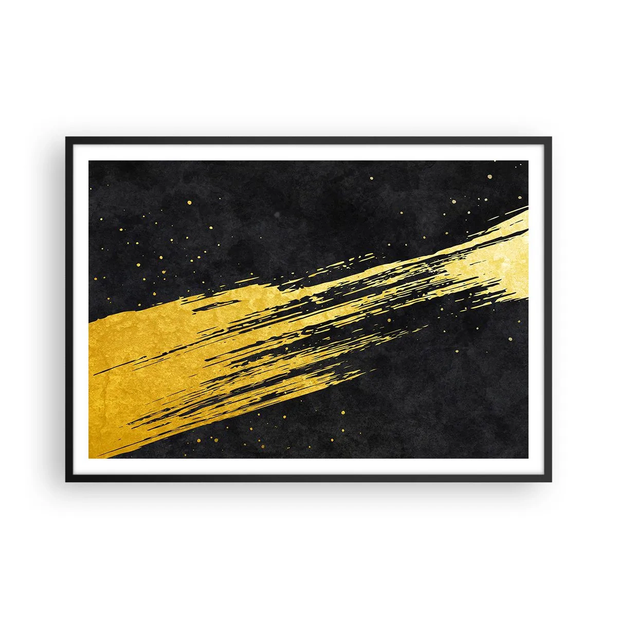 Póster en marco negro - Fondo negro con pinceladas doradas dinámicas - 100x70cm - Saltar al hiperespacio - Decoración de pared moderna para salón y dormitorio ARTTOR