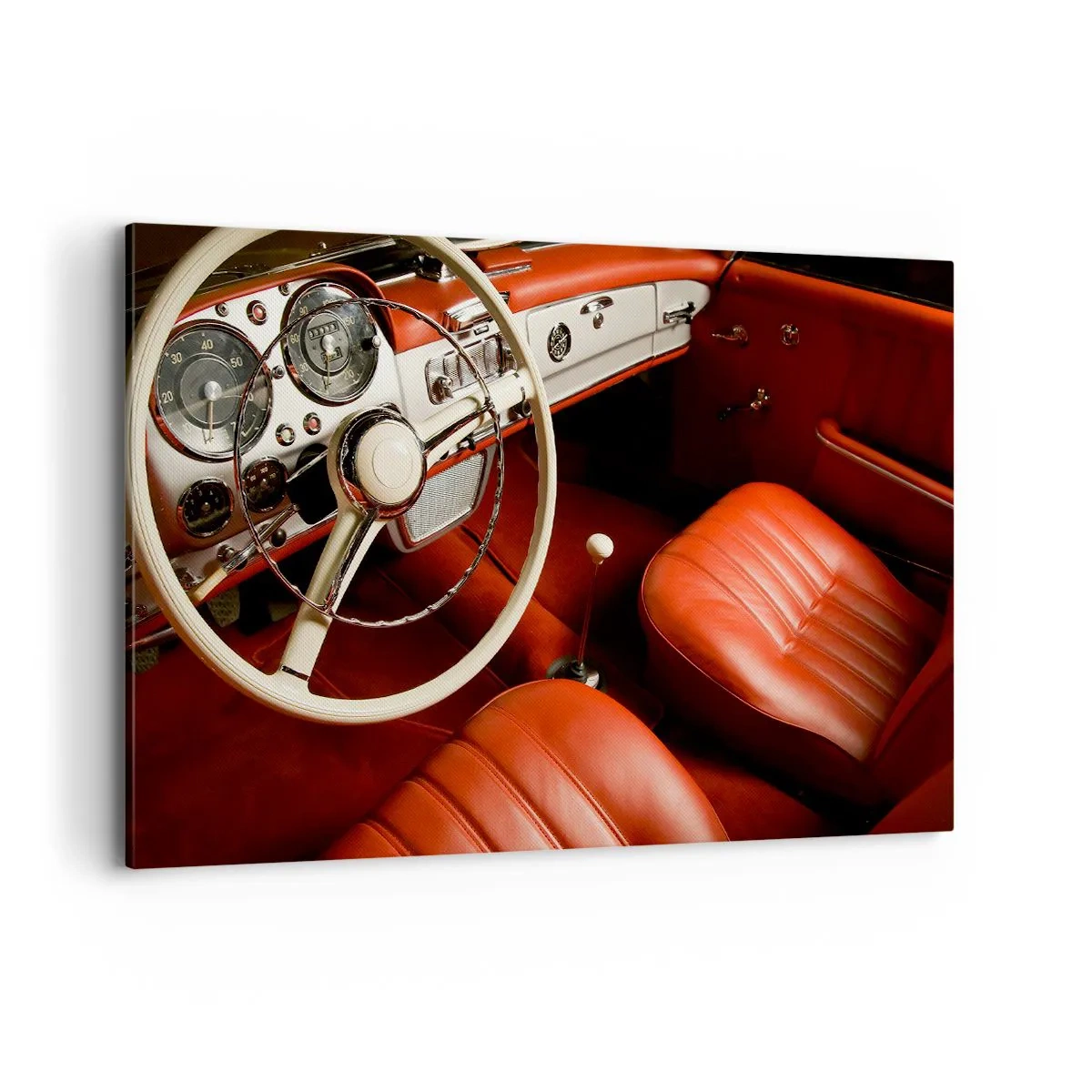 Cuadro sobre lienzo - Impresión de Imagen - Interior de coche clásico con asientos de cuero rojo. - 120x80cm - Lujo vintage - Decoración de pared moderna para salón y dormitorio ARTTOR
