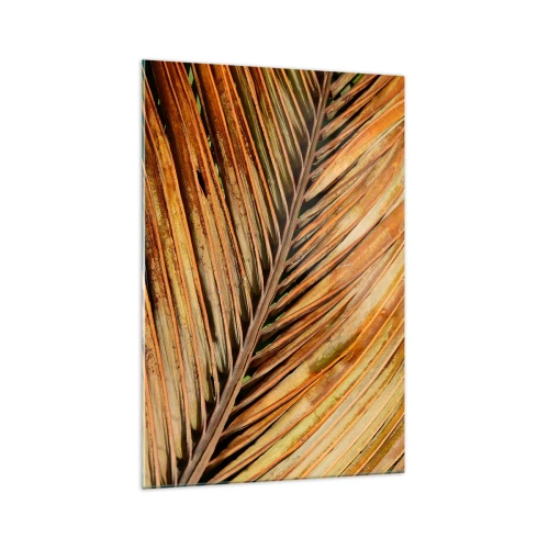 Cuadro sobre vidrio - Impresiones sobre Vidrio - Primer plano de una hoja de palma seca en tonos cálidos. - 70x100cm - Oro de coco - Decoración de pared moderna para salón y dormitorio ARTTOR