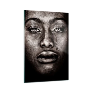 Cuadro sobre vidrio - Impresiones sobre Vidrio - Retrato de un rostro con una sola lágrima sobre un fondo negro - 70x100cm - Una lágrima - Decoración de pared moderna para salón y dormitorio ARTTOR