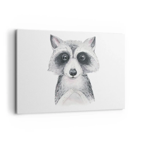 Cuadro sobre lienzo - Impresión de Imagen - Adorable retrato de un mapache sobre un fondo blanco. - 120x80cm - Un momento para la emoción - Decoración de pared moderna para salón y dormitorio ARTTOR
