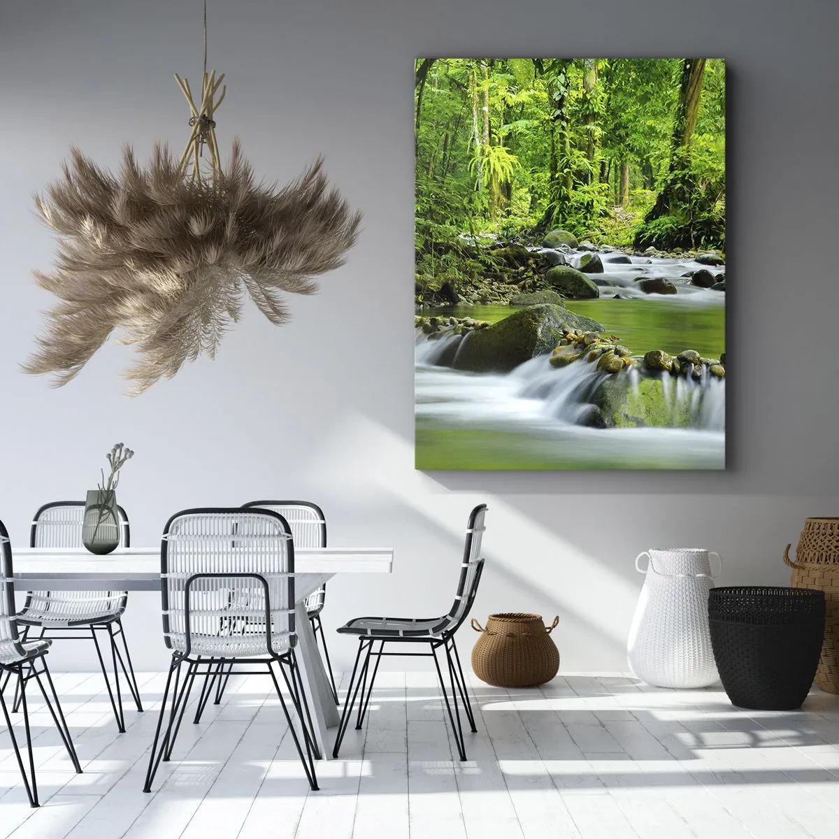 Cuadro sobre lienzo - Impresión de Imagen - Un arroyo en un exuberante bosque tropical. - 70x100cm - Flotar en un mar de verde - Decoración de pared moderna para salón y dormitorio ARTTOR