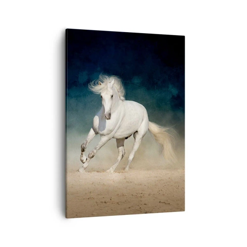 Cuadro sobre lienzo - Impresión de Imagen - Un caballo blanco galopando contra un cielo borroso - 50x70cm - Libertad en estado puro - Decoración de pared moderna para salón y dormitorio ARTTOR