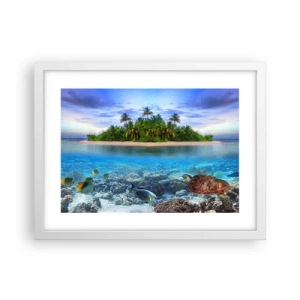 Póster en marco blanco - Una isla paradisíaca te invita - 40x30 cm