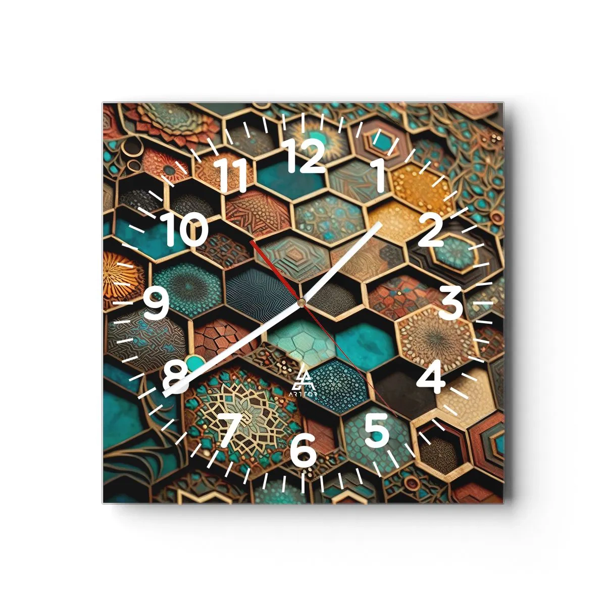 Reloj de pared - Reloj de vidrio - Ornamentos árabes - 30x30 cm