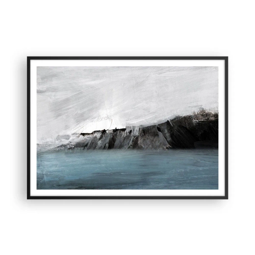Póster en marco negro - Paisaje abstracto con agua y una orilla rocosa - 100x70cm - Agua - tierra: un choque de elementos - Decoración de pared moderna para salón y dormitorio ARTTOR